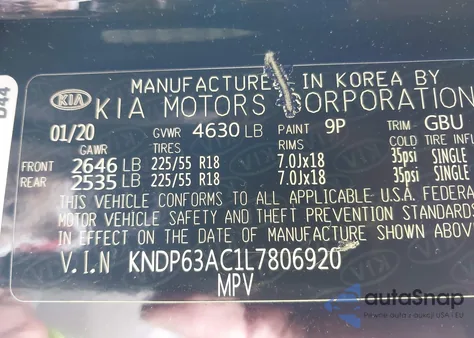 2020 Kia Sportage S from USA, damaged, VIN KNDP63AC1L7806920